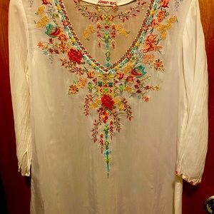 Johnny Was White Embroidered Tunic Top XS